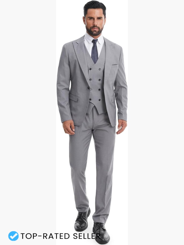 Slim Fit Three Piece Suit Set Tuxedo Jacket Vest Pants Formal Business